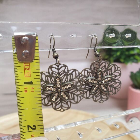 Bohemian Circular Bronze Metal Dangle Lightweight Earrings Dangling Exotic - Picture 4 of 4